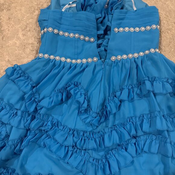 Women's BLUE Short Ruffle Homecoming Formal Gown Ball Party Evening Prom Dresses - Picture 11 of 16